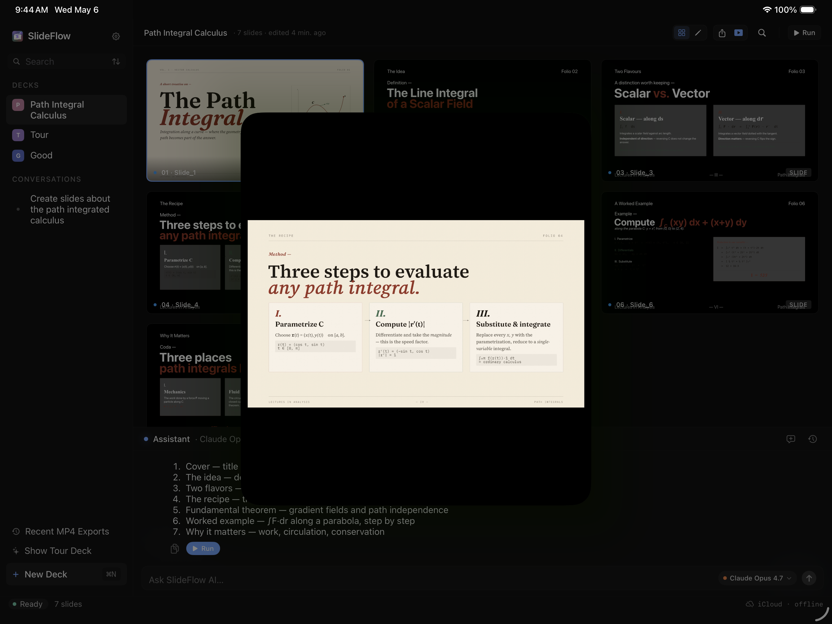SlideFlow presenting a slide fullscreen during playback